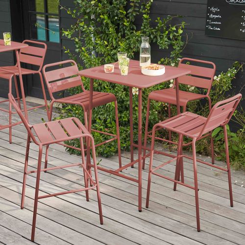 Ensemble Table De Bar Et 4 Chaises Hautes En Métal Argile Palavas