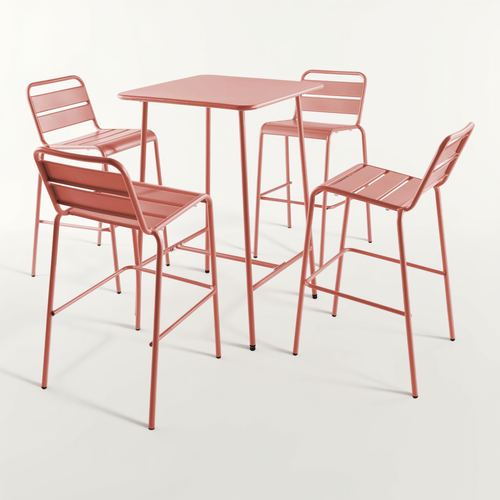Ensemble Table De Bar Et 4 Chaises Hautes En Métal Argile Palavas