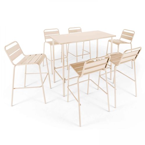 Ensemble Table Haute De Jardin Et 6 Chaises En Métal Ivoire Palavas