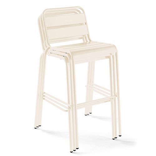Ensemble Table Haute De Jardin Et 6 Chaises En Métal Ivoire Palavas