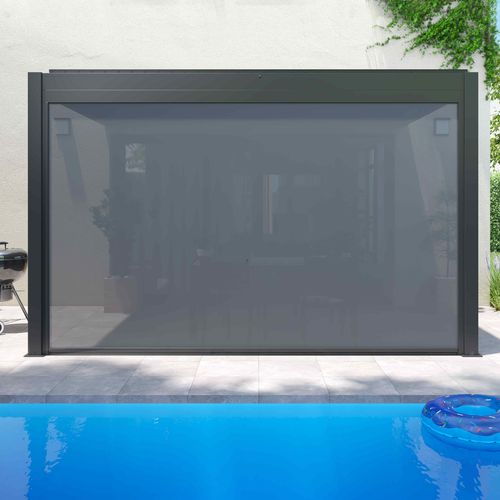Pergola Bioclimatique Adossée Gris 3x4m Et 3 Stores Oia