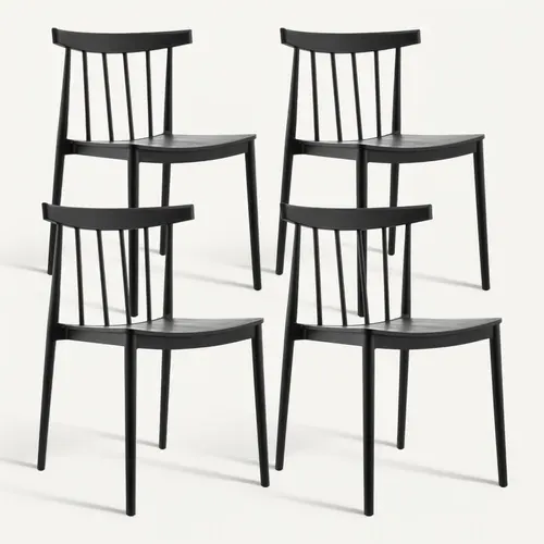 Lot De 4 Chaises De Terrasse Noires En Plastique Lisboa