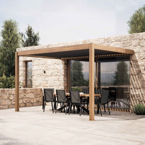Pergola Bioclimatique Adossée Et Motorisée éclairée 3x4m Bois Thebes