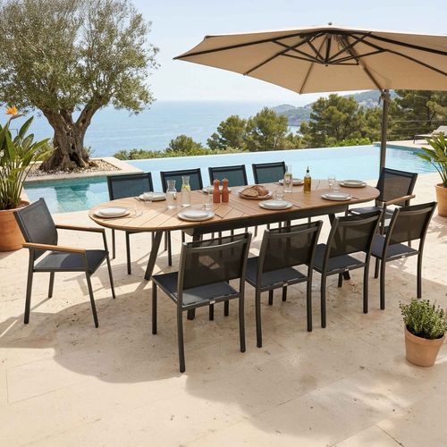 Ensemble Table Extensible 220/280 Cm Et 10 Chaises De Jardin Jakarta