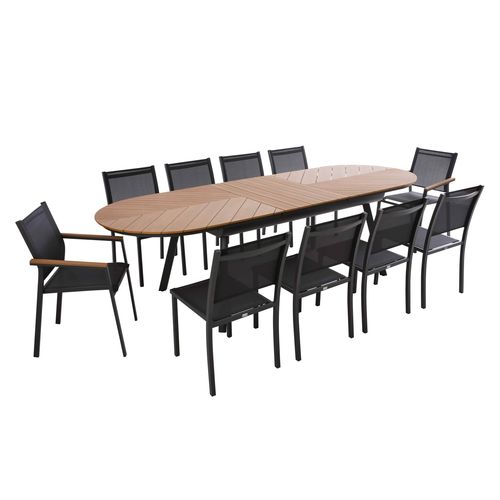Ensemble Table Extensible 220/280 Cm Et 10 Chaises De Jardin Jakarta