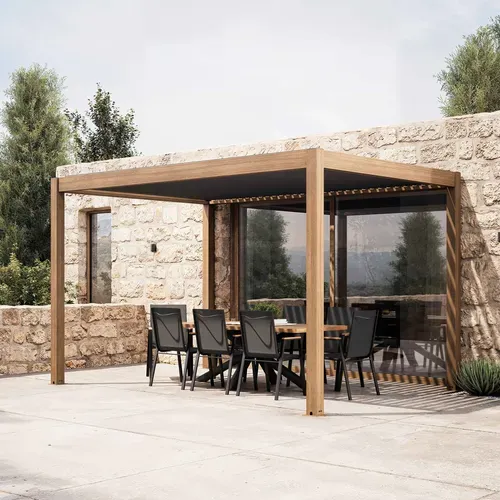 Pergola Bioclimatique Autoportée Motorisée éclairée 3x4m Et 3 Stores