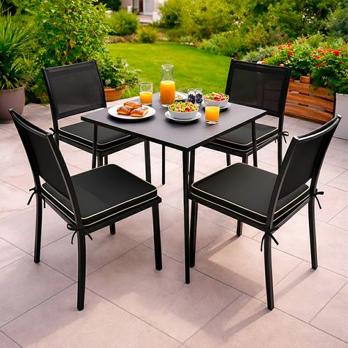 Lot De 4 Galettes De Chaises Unies Carrées 40 Cm Noir Sayu