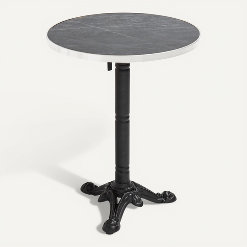 Table à Mange Ronde 60 Cm Inclinable Marbre Blanc/doré Et Pied Noir