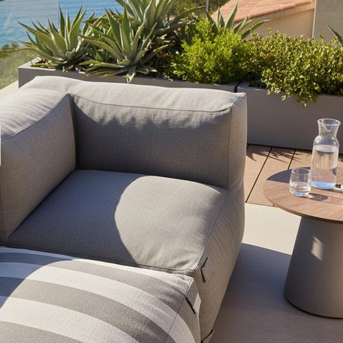 Canapé D'angle Rayé De Jardin Modulable 4 Places Gris Mixi