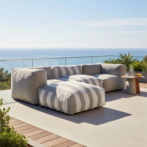 Canapé D'angle Rayé De Jardin Modulable 4 Places Gris Mixi