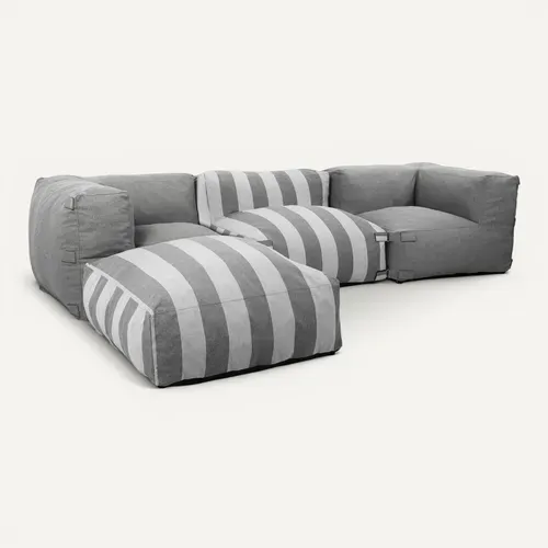 Canapé D'angle Rayé De Jardin Modulable 4 Places Gris Mixi