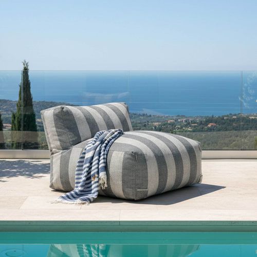 Canapé D'angle Rayé De Jardin Modulable 4 Places Gris Mixi