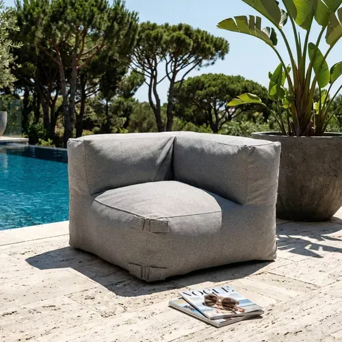 Canapé D'angle Rayé De Jardin Modulable 4 Places Gris Mixi