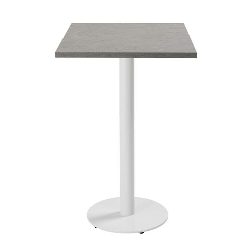 Table Haute Carrée 60 Cm Pied Blanc Et Revêtement Béton Gris Clair