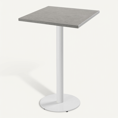 Table Haute Carrée 60 Cm Pied Blanc Et Revêtement Béton Gris Clair