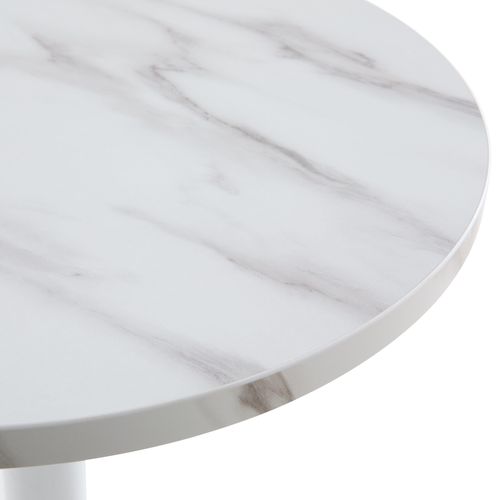 Table à Manger Ronde 60 Cm Pied Blanc Et Revêtement Marbre Blanc Rivoli