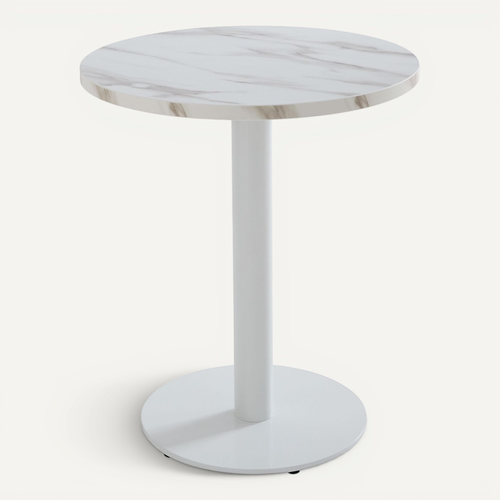 Table à Manger Ronde 60 Cm Pied Blanc Et Revêtement Marbre Blanc Rivoli