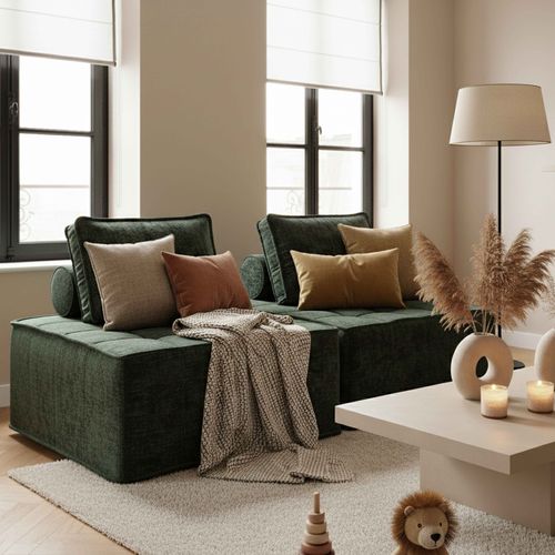 Lot De 2 Fauteuils En Velours Pour Canapé Compressé Avec Coussin Vert  Tiby
