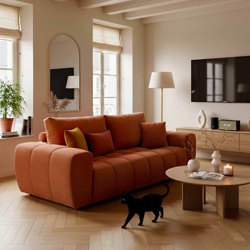 Canapé Droit 3 Places Terracotta L 238 Cm Tissu Bubble