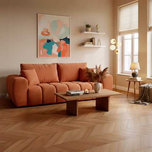 Canapé Droit 3 Places Terracotta L 238 Cm Tissu Bubble