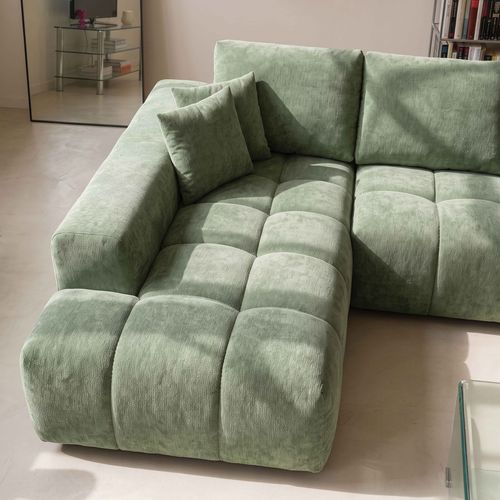 Canapé D'angle Gauche  3 Places Avec Méridienne Vert L 270 Cm  Tissu Bubble