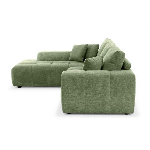 Canapé D'angle Gauche  3 Places Avec Méridienne Vert L 270 Cm  Tissu Bubble