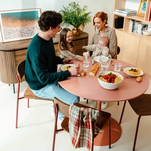 Table à Manger Ronde 4 Personnes D100 Cm Rose Saumon Fancy
