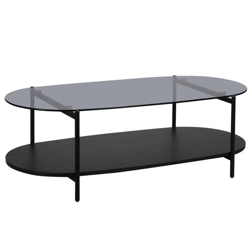 Table Basse Moderne Ovale L 120 Cm En Verre Bois Noir Ruby