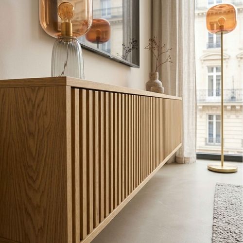 Meuble TV Suspendu 160 Cm Scandinave Bois Clair Ivy