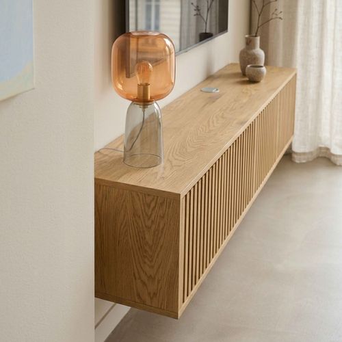 Meuble TV Suspendu 160 Cm Scandinave Bois Clair Ivy