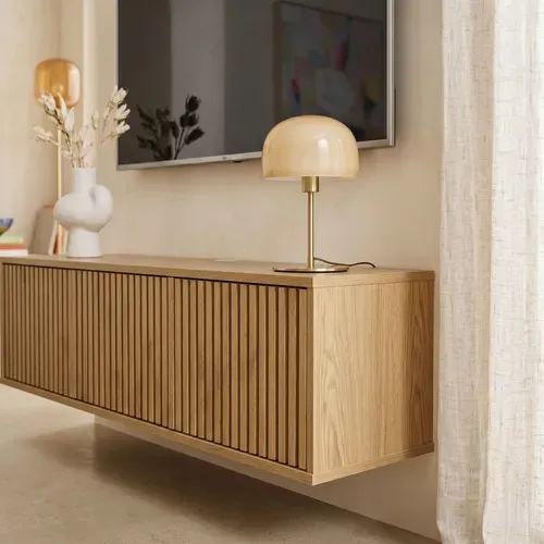 Meuble TV Suspendu 120 Cm Scandinave Bois Clair Ivy
