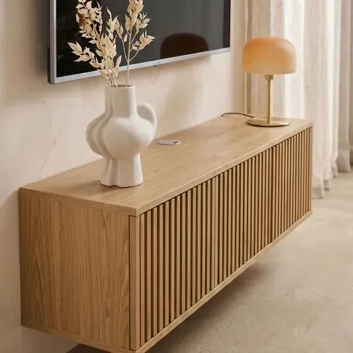 Meuble TV Suspendu 120 Cm Scandinave Bois Clair Ivy