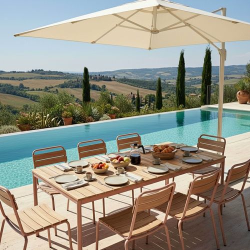 Table De Jardin 180x90 Cm En Métal Et Bois 8 Places Marron Bogota