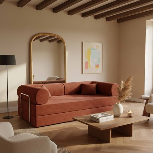 Canapé Compressé 2 Places En Velours Coussins Compressé 206 Cm Marron  Wendy