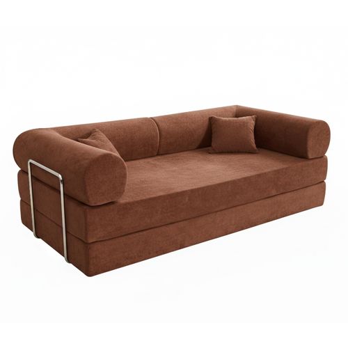 Canapé Compressé 2 Places En Velours Coussins Compressé 206 Cm Marron  Wendy