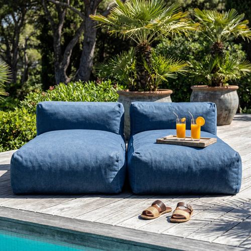 Salon De Jardin Modulable Avec 2 Méridiennes Bleu Pacific Mixi