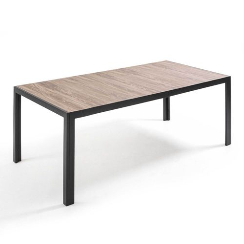 Ensemble Table De Jardin En Aluminium Effet Bois Et 8 Fauteuils Gris
