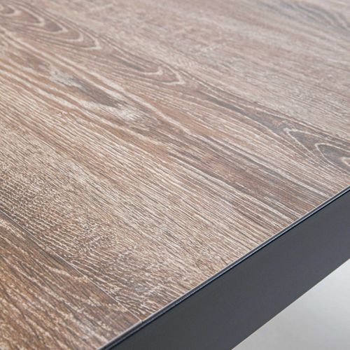 Ensemble Table De Jardin En Aluminium Effet Bois Et 8 Fauteuils Gris