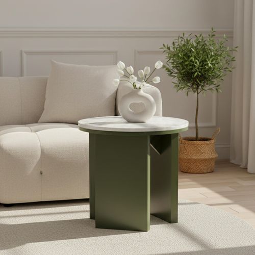 Table Basse Effet Bois Ronde Diam 50 Cm Vert Olive Bonny