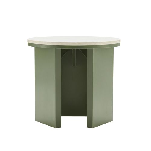 Table Basse Effet Bois Ronde Diam 50 Cm Vert Olive Bonny