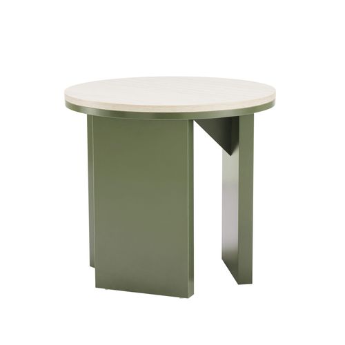 Table Basse Effet Bois Ronde Diam 50 Cm Vert Olive Bonny