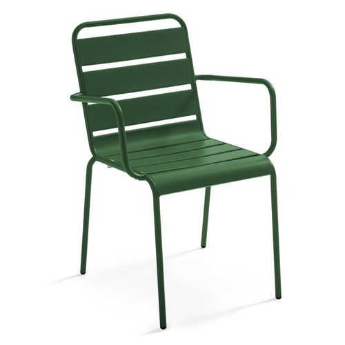 Ensemble Table De Jardin Carrée Et 2 Fauteuils Acier 70 Cm Vert Forêt