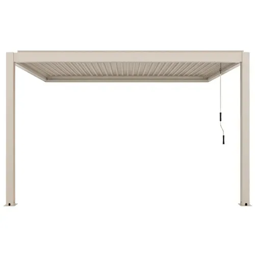 Pergola Bioclimatique Adossée 3x4m Et 1 Store Bois Crème Oia