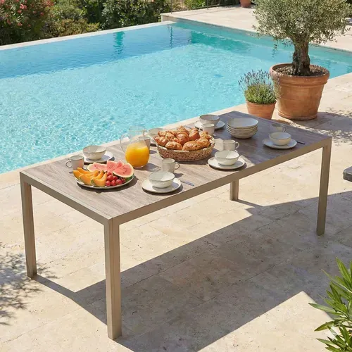 Table De Jardin En Aluminium Et Céramique Effet Bois 206 Cm Crème Tivoli