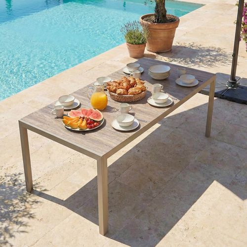 Table De Jardin En Aluminium Et Céramique Effet Bois 206 Cm Crème Tivoli