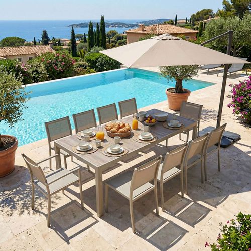 Table De Jardin En Aluminium Et Céramique Effet Bois 206 Cm Crème Tivoli