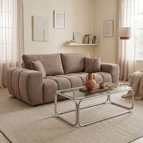 Canapé Droit 3 Place Taupe L 238 Cm   Tissu Bubble