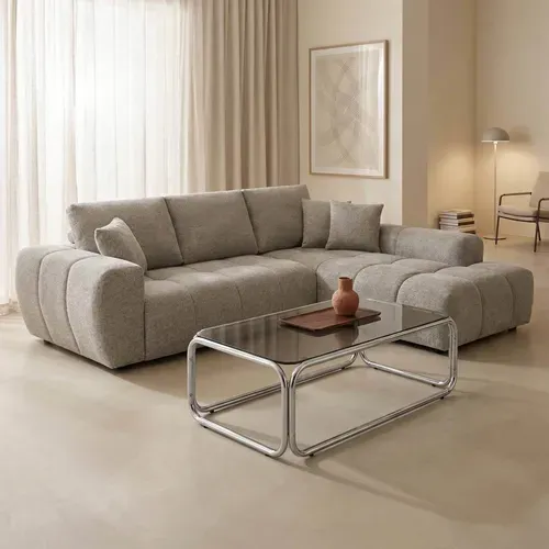 Canapé D'angle 3 Places Avec Méridienne Gris Clair L 270 Cm Tissu Bubble