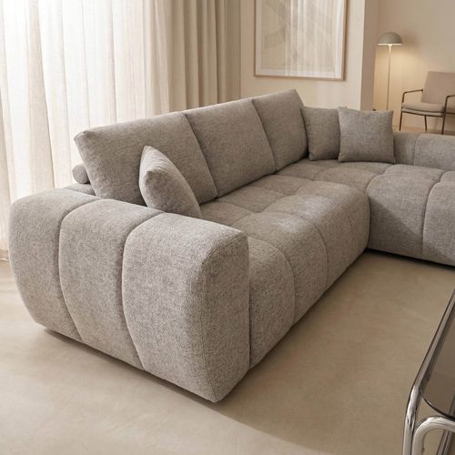 Canapé D'angle 3 Places Avec Méridienne Gris Clair L 270 Cm Tissu Bubble