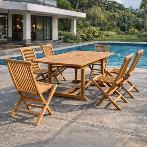Kajang : Salon De Jardin Teck Massif 6 Personnes - Table Rectangle + 6 Chaises